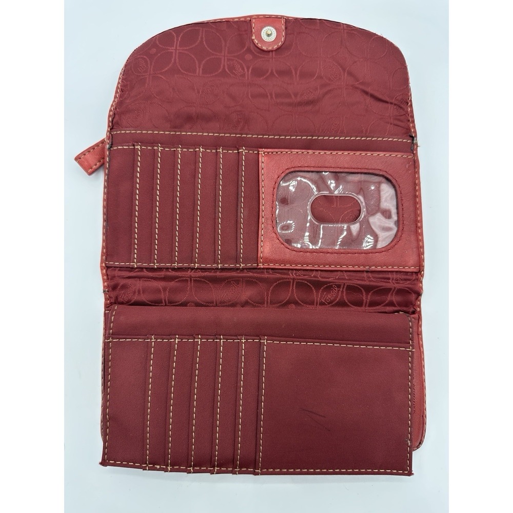 Fossil Red Leather Clutch Wallet Wristlet Organizer Women's Snap Zip - Picture 3 of 10